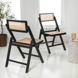 Nordic Mid-Century Vintage Wood Rattan Folding Chair with Adjustable Back Set 2