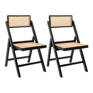 Nordic Mid-Century Vintage Wood Rattan Folding Chair with Adjustable Back Set 2