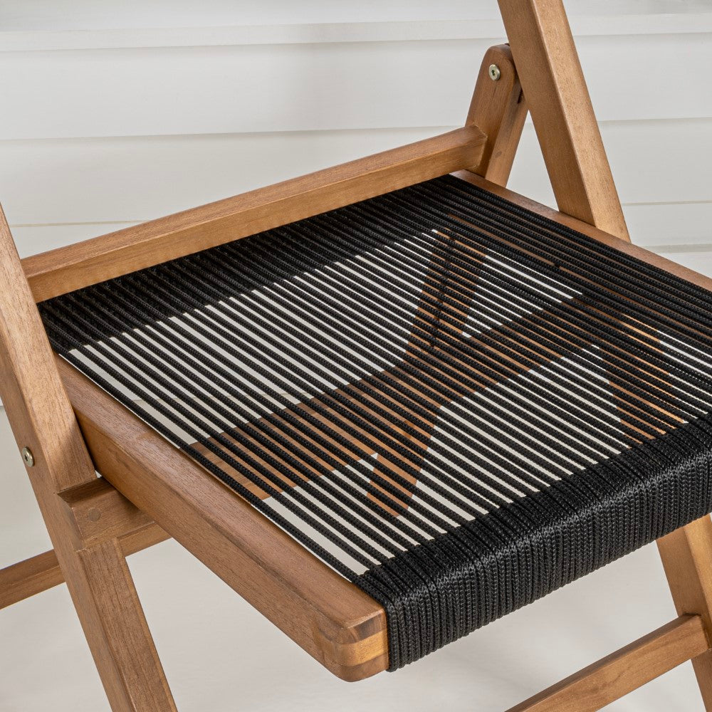 Nordic Mid-Century Vintage Wood Rattan Folding Chair with Adjustable Back Set 2