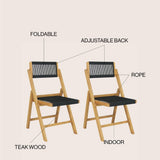 Nordic Mid-Century Vintage Wood Rattan Folding Chair with Adjustable Back Set 2