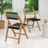 Nordic Mid-Century Vintage Wood Rattan Folding Chair with Adjustable Back Set 2
