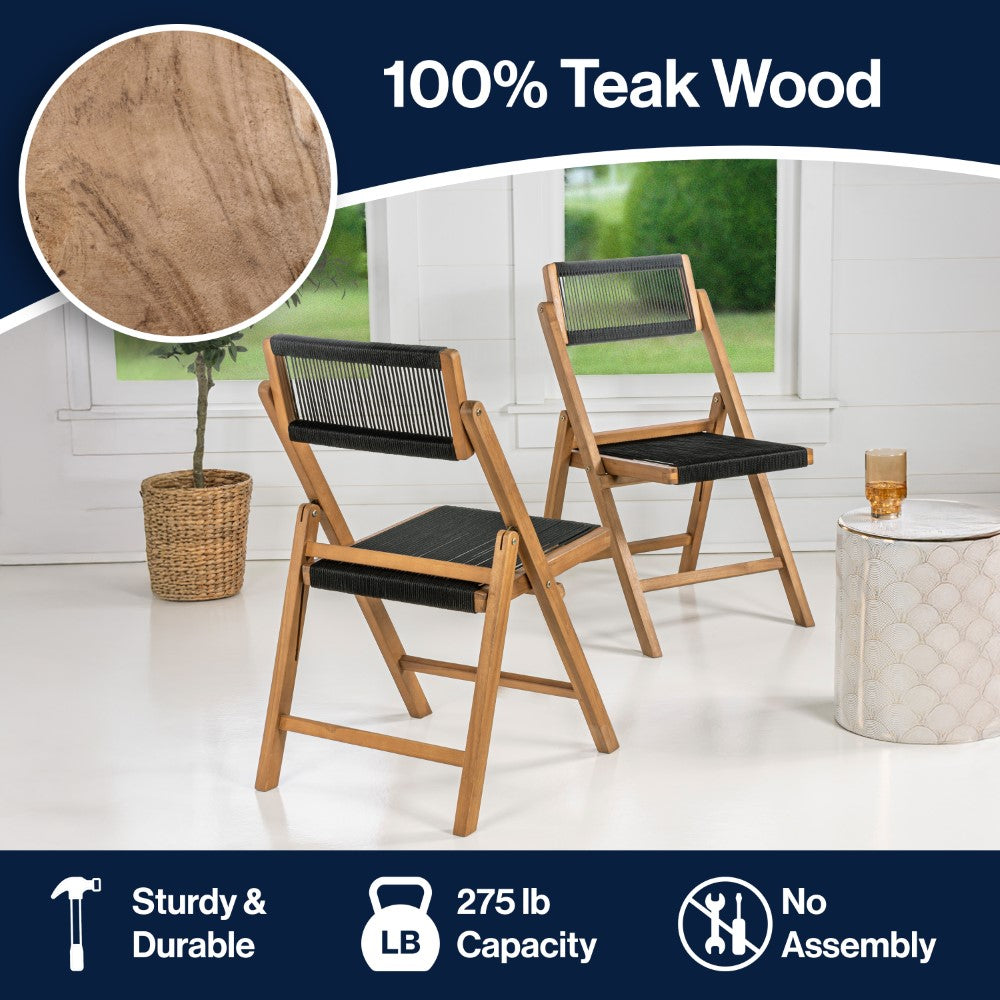 Nordic Mid-Century Vintage Wood Rattan Folding Chair with Adjustable Back Set 2
