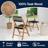 Nordic Mid-Century Vintage Wood Rattan Folding Chair with Adjustable Back Set 2