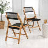 Nordic Mid-Century Vintage Wood Rattan Folding Chair with Adjustable Back Set 2
