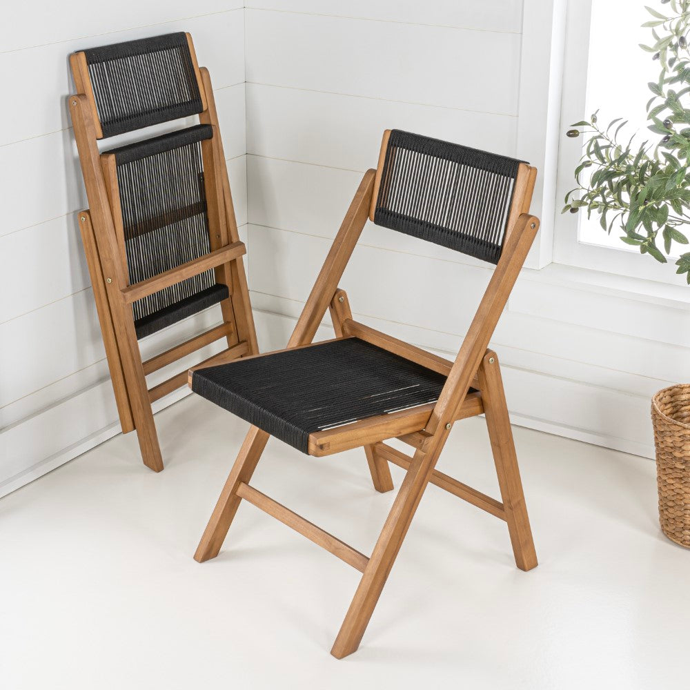 Nordic Mid-Century Vintage Wood Rattan Folding Chair with Adjustable Back Set 2