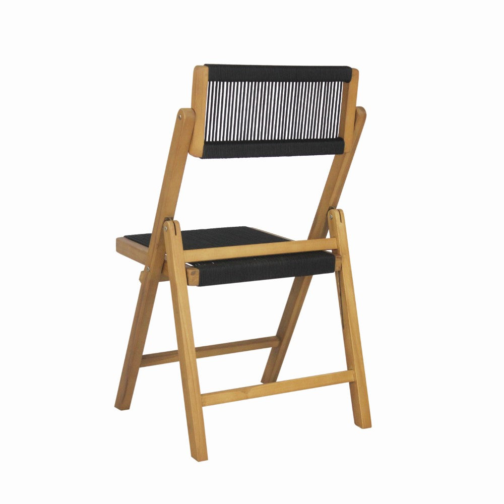 Nordic Mid-Century Vintage Wood Rattan Folding Chair with Adjustable Back Set 2