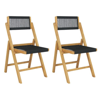 Daxue Coastal Modern Wood Roped Folding Chair with Adjustable Back Set 2
