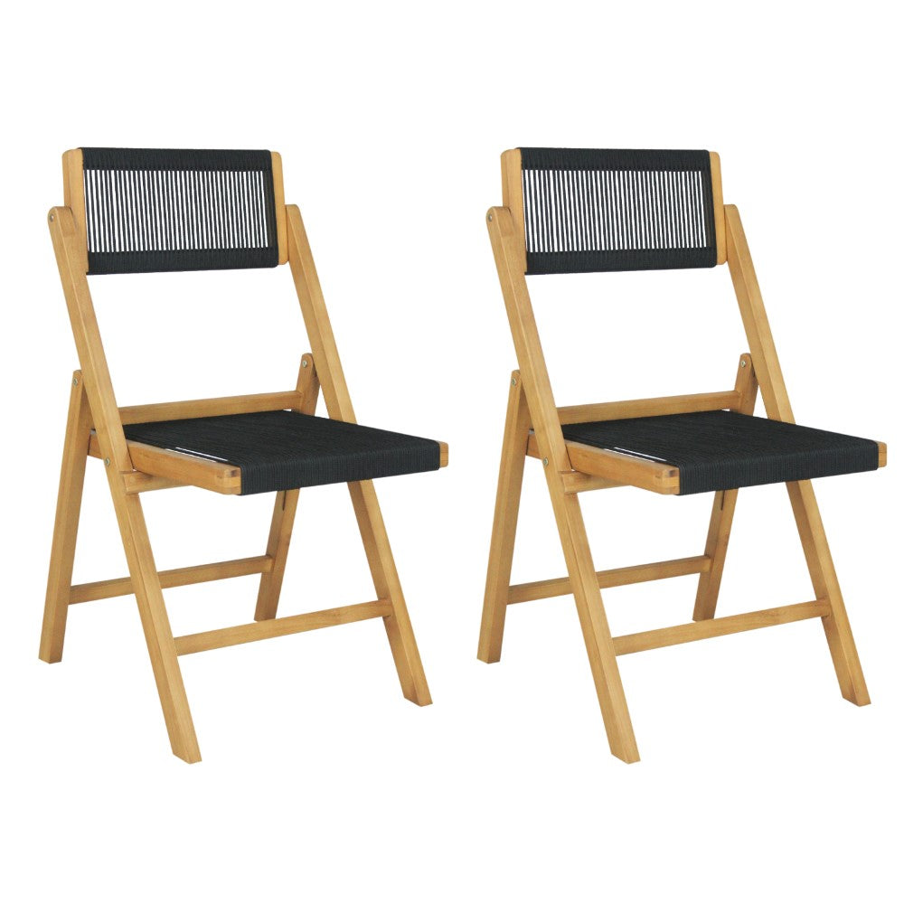 Nordic Mid-Century Vintage Wood Rattan Folding Chair with Adjustable Back Set 2