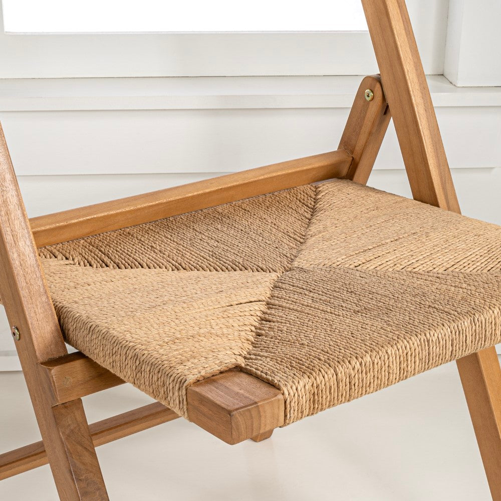 Rylee Coastal Modern Wood Woven Seagrass Folding Chair Set 2