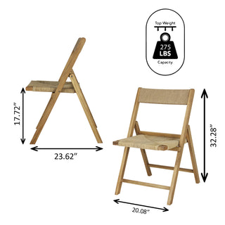 Rylee Coastal Modern Wood Woven Seagrass Folding Chair Set 2