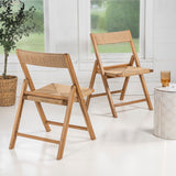 Rylee Coastal Modern Wood Woven Seagrass Folding Chair Set 2