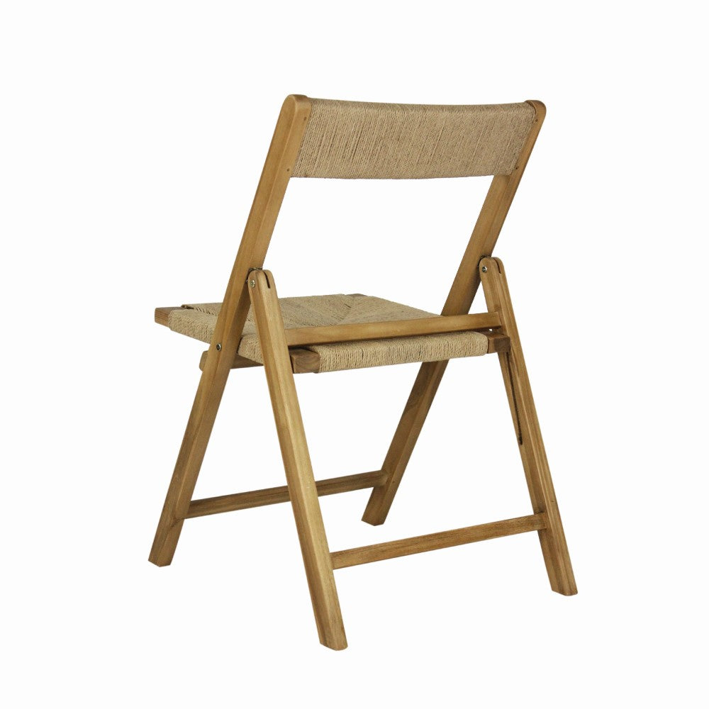 Rylee Coastal Modern Wood Woven Seagrass Folding Chair Set 2