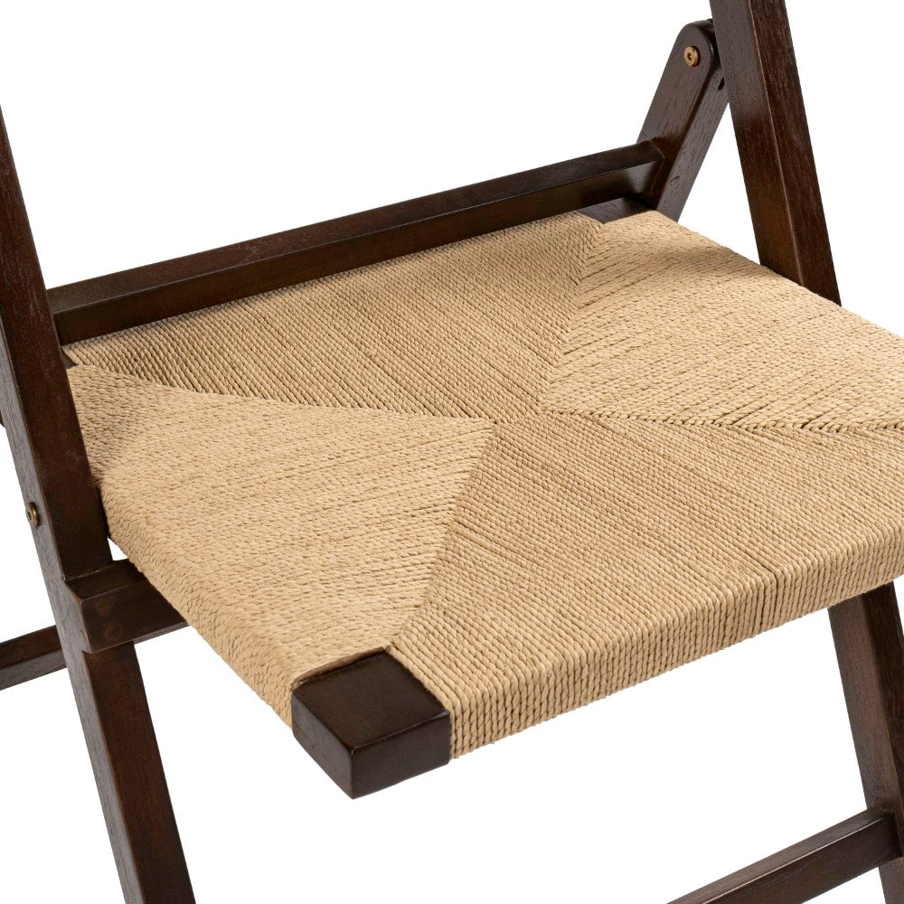 Rylee Coastal Modern Wood Woven Seagrass Folding Chair Set 2