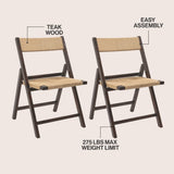 Rylee Coastal Modern Wood Woven Seagrass Folding Chair Set 2