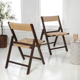 Rylee Coastal Modern Wood Woven Seagrass Folding Chair Set 2
