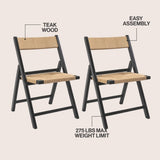 Rylee Coastal Modern Wood Woven Seagrass Folding Chair Set 2