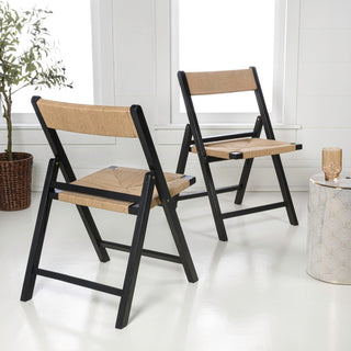 Rylee Coastal Modern Wood Woven Seagrass Folding Chair Set 2