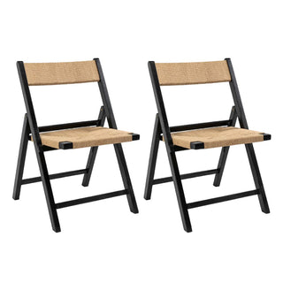 Rylee Coastal Modern Wood Woven Seagrass Folding Chair Set 2