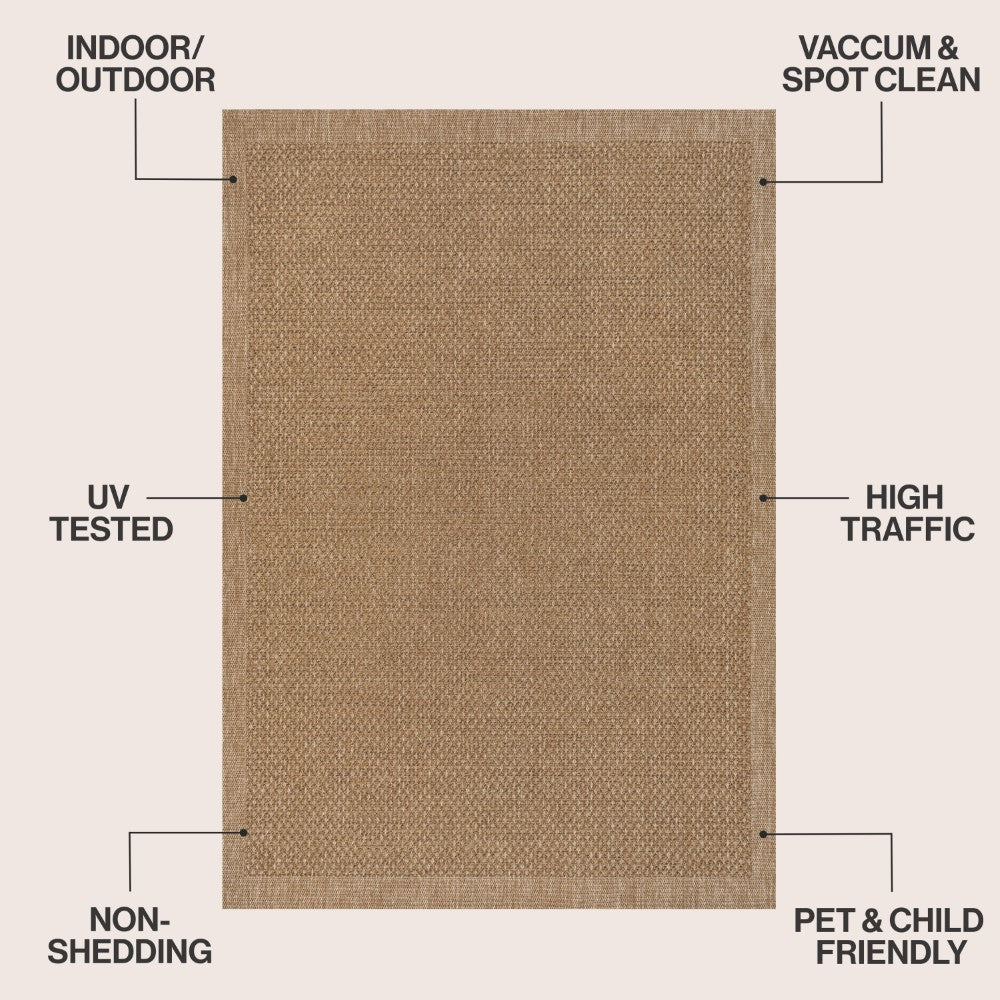 Calvero Boho Easy Jute Coastal Border Solid Color Area Rug