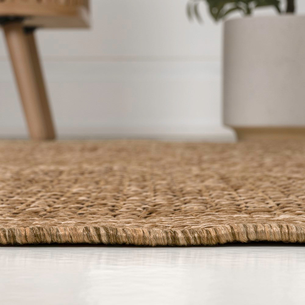 Calvero Boho Easy Jute Coastal Border Solid Color Area Rug