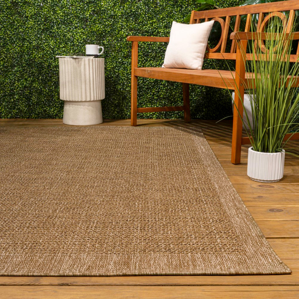Calvero Boho Easy Jute Coastal Border Solid Color Area Rug