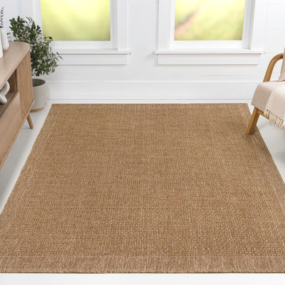 Calvero Boho Easy Jute Coastal Border Solid Color Area Rug