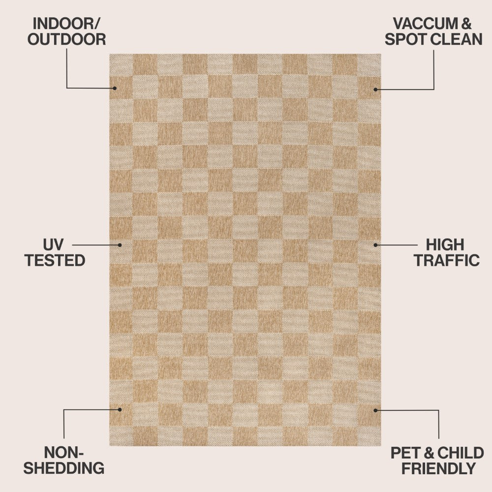 Fluvia Easy Jute Geometric Boho Checker Weave Area Rug
