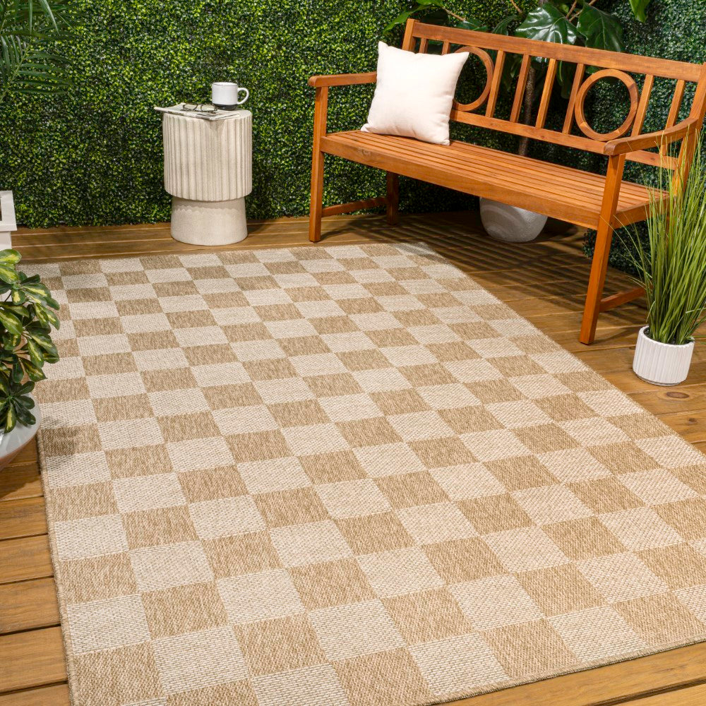 Fluvia Easy Jute Geometric Boho Checker Weave Area Rug