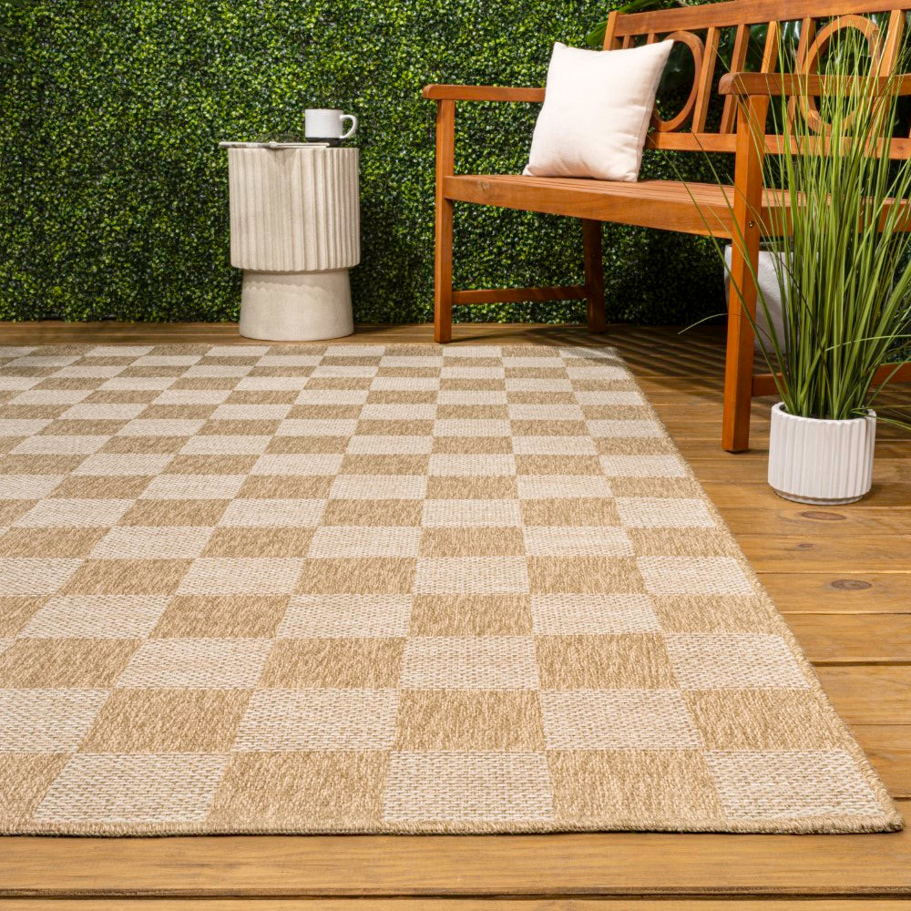 Fluvia Easy Jute Geometric Boho Checker Weave Area Rug
