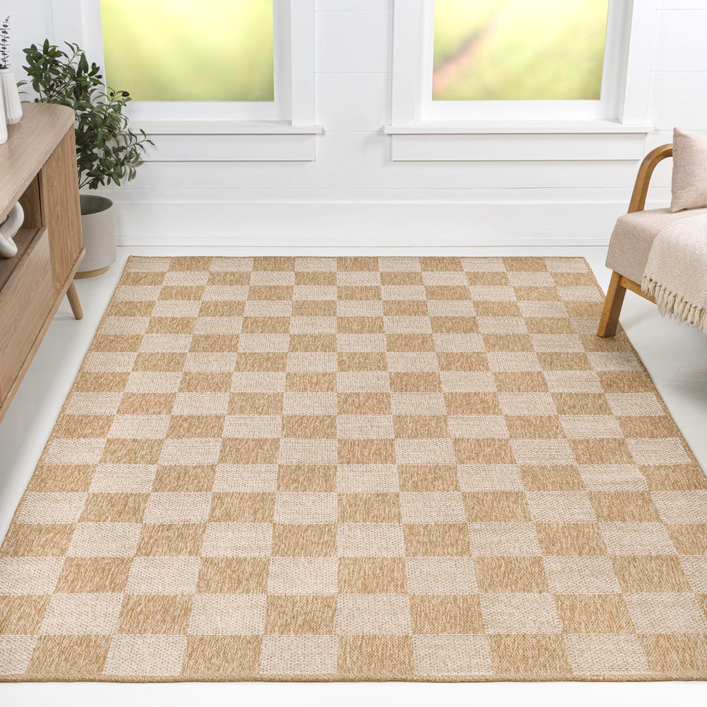 Fluvia Easy Jute Geometric Boho Checker Weave Area Rug