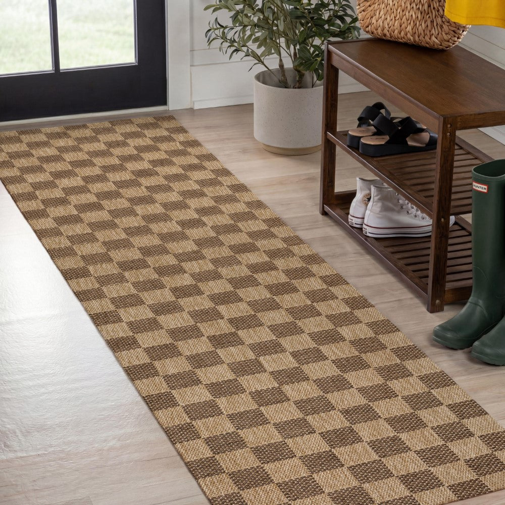 Fluvia Easy Jute Geometric Boho Checker Weave Area Rug