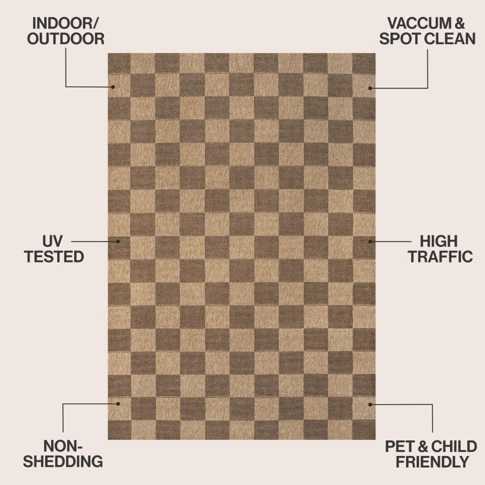 Fluvia Easy Jute Geometric Boho Checker Weave Area Rug