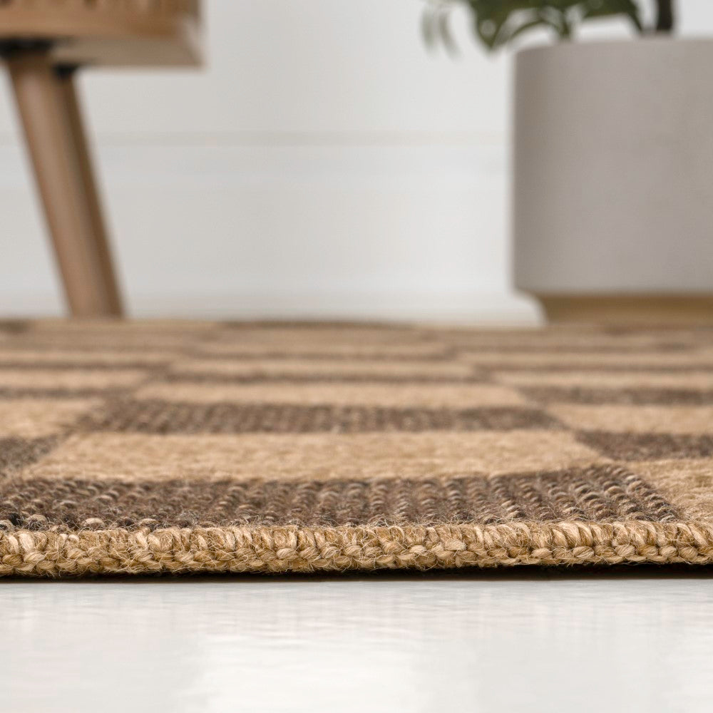 Fluvia Easy Jute Geometric Boho Checker Weave Area Rug