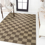 Fluvia Easy Jute Geometric Boho Checker Weave Area Rug