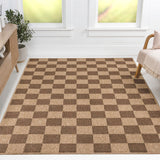 Fluvia Easy Jute Geometric Boho Checker Weave Area Rug