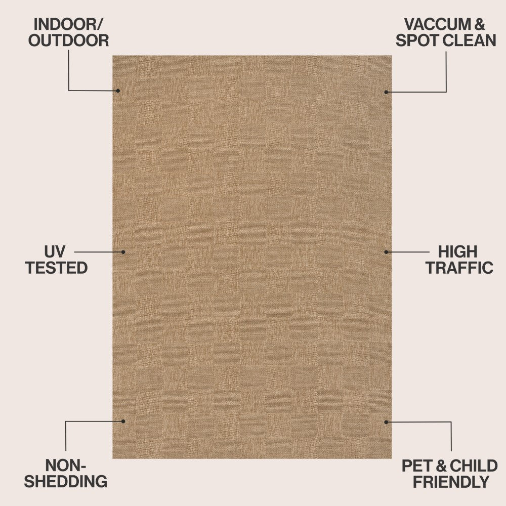 Fluvia Easy Jute Geometric Boho Checker Weave Area Rug