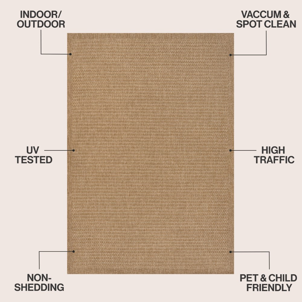 Solvyn Easy Jute Contemporary Border Boho Fine Rib Weave Area Rug