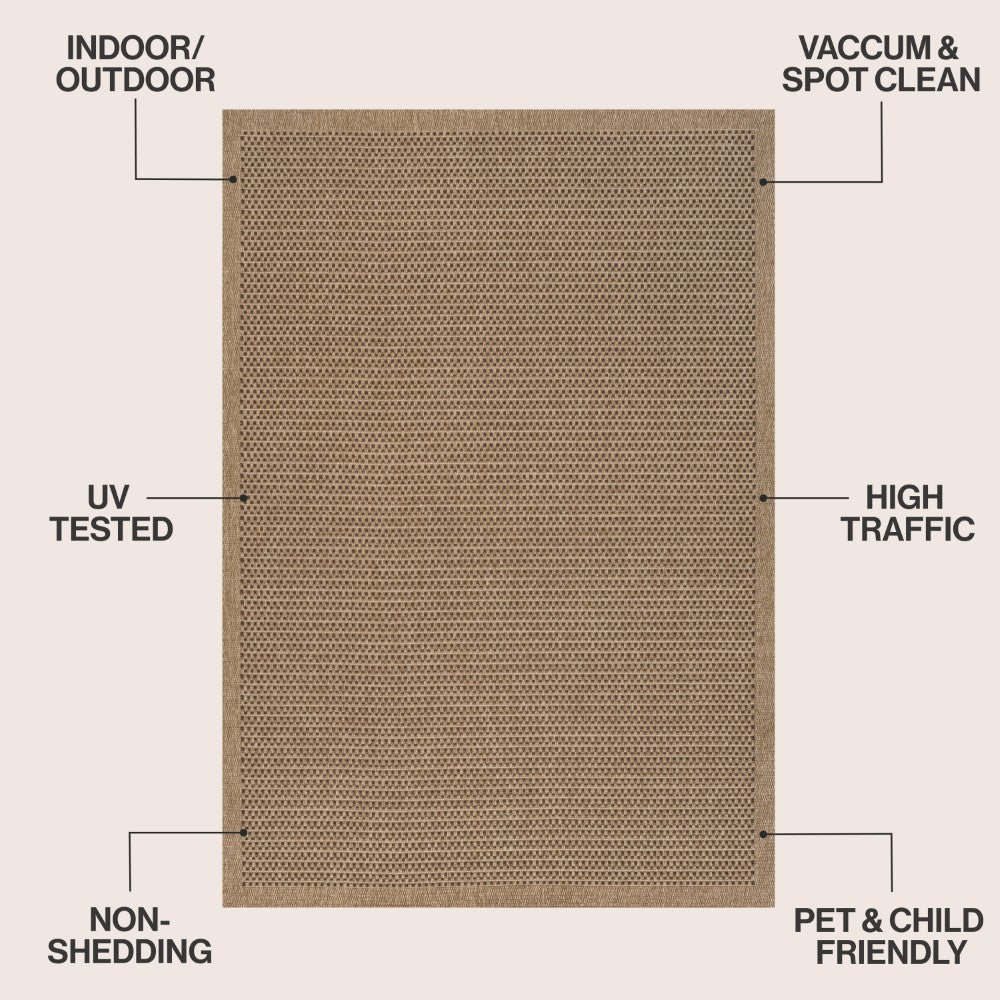 Solvyn Easy Jute Contemporary Border Boho Fine Rib Weave Area Rug
