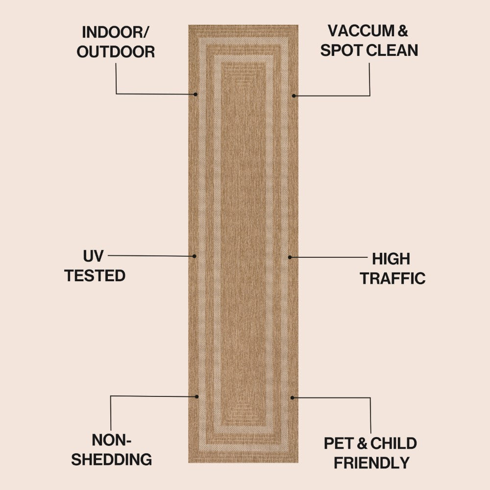 Valcero Easy Jute Minimalist Boho Inset Border Area Rug