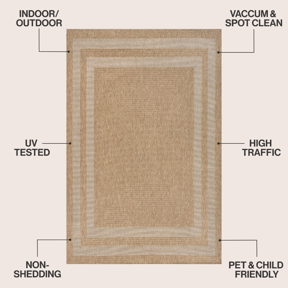 Valcero Easy Jute Minimalist Boho Inset Border Area Rug