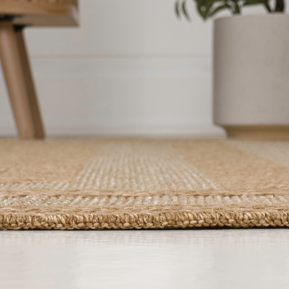 Valcero Easy Jute Minimalist Boho Inset Border Area Rug