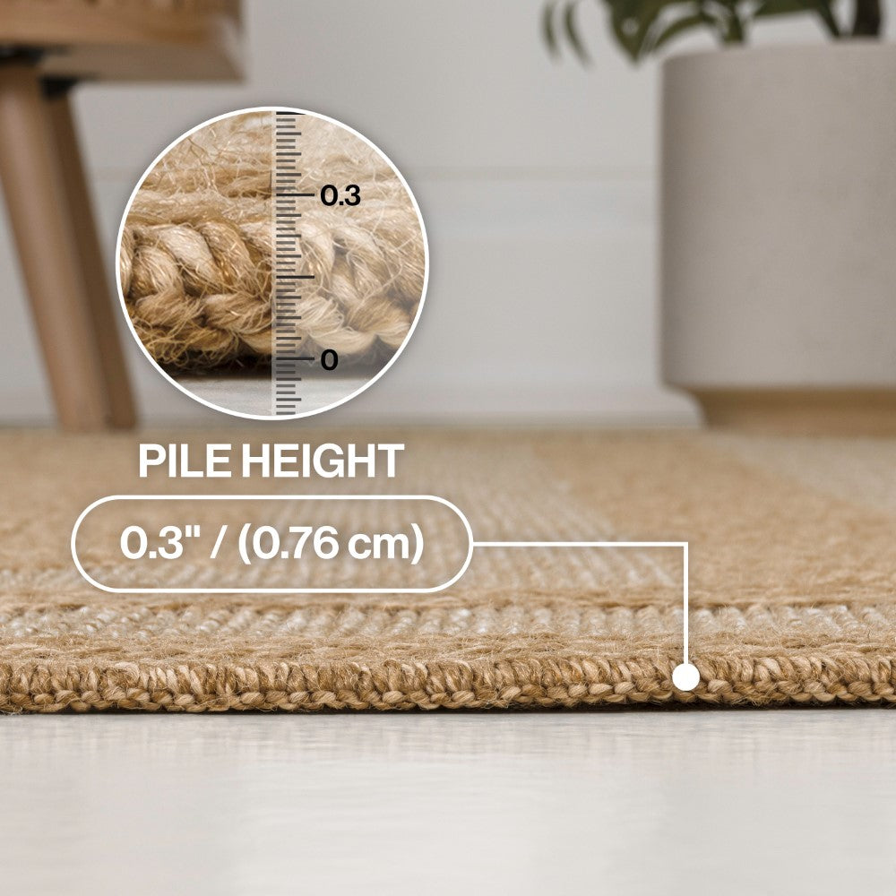 Valcero Easy Jute Minimalist Boho Inset Border Area Rug