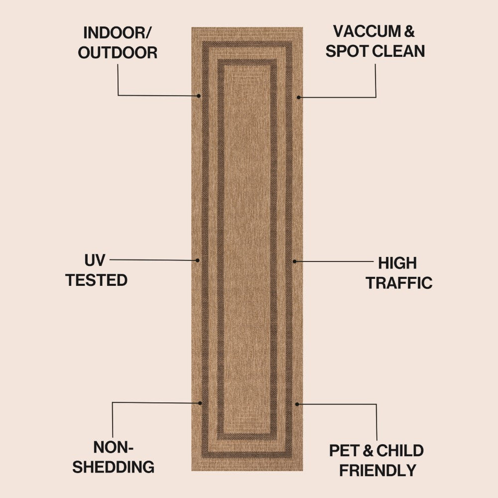 Valcero Easy Jute Minimalist Boho Inset Border Area Rug