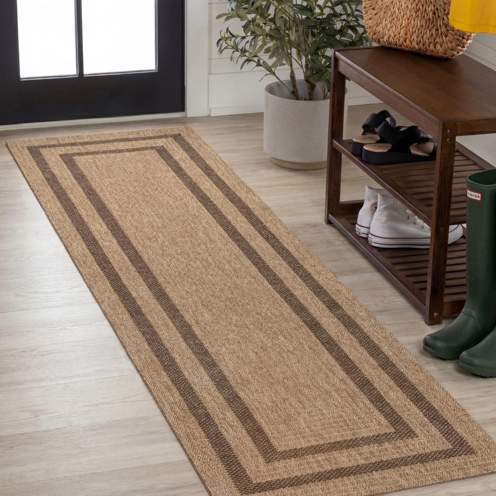 Valcero Easy Jute Minimalist Boho Inset Border Area Rug