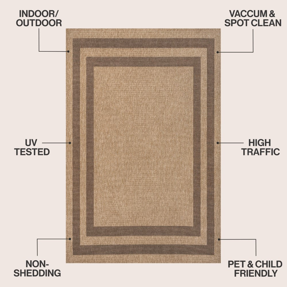 Valcero Easy Jute Minimalist Boho Inset Border Area Rug