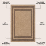 Valcero Easy Jute Minimalist Boho Inset Border Area Rug