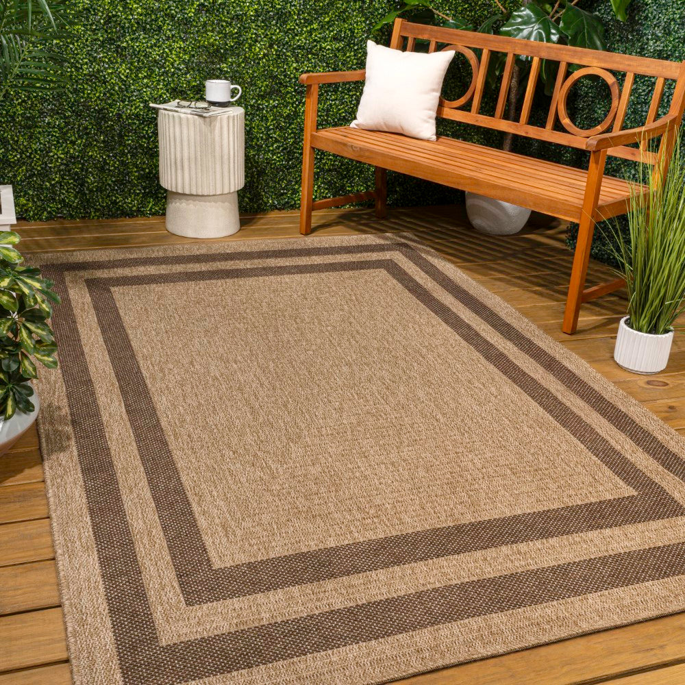 Valcero Easy Jute Minimalist Boho Inset Border Area Rug