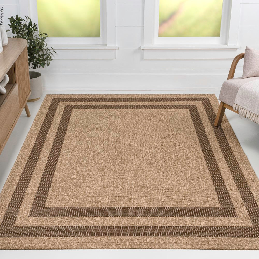 Valcero Easy Jute Minimalist Boho Inset Border Area Rug