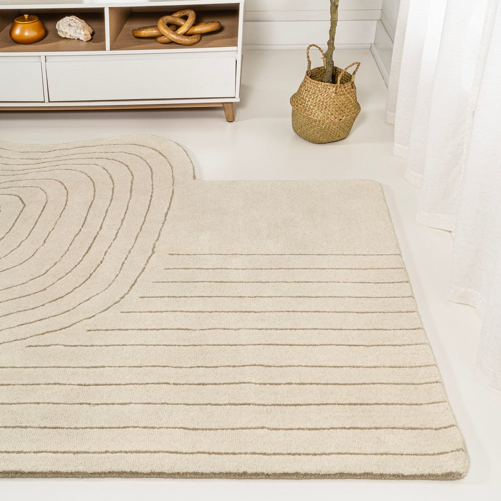 Earthy Bohemian Abstract Striped Handwoven Wool Area Rug