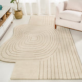 Earthy Bohemian Abstract Striped Handwoven Wool Area Rug